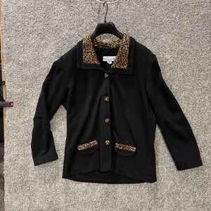 Pablo Collection  black leopard print  covered buttons Jacket Size 18